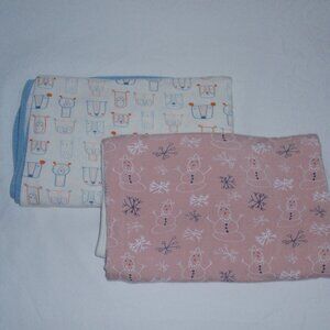 Lot of 2 Bestaroo Large Swaddle Blankets Pink Snowman Dog Animal Faces